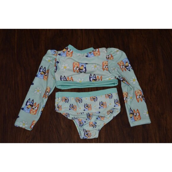 Bluey Girls Sz 3T Two Piece Swimsuit Toddler Long Sleeve Bikini Cartoon Bathing - Picture 1 of 5